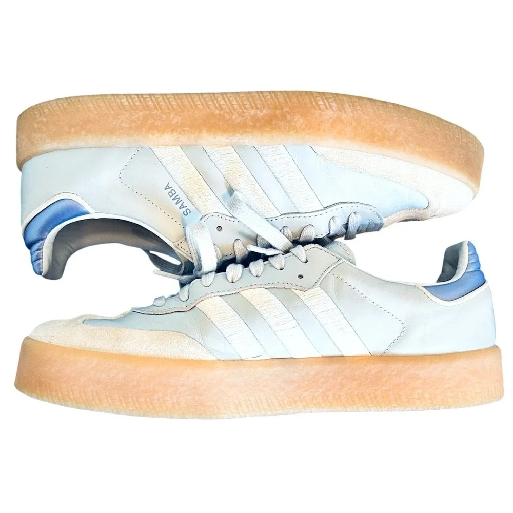 Adidas Samba Sneakers XLG Sambae Womens 11 Light Blue White Platform Gum Sole OG